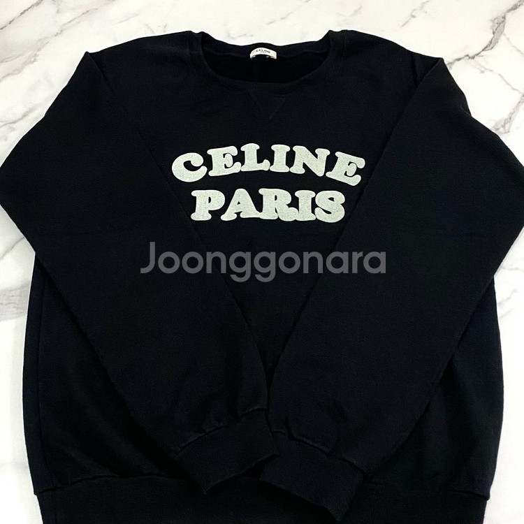 셀린느 벨루어 로고 파리 맨투맨 블랙 정품--1