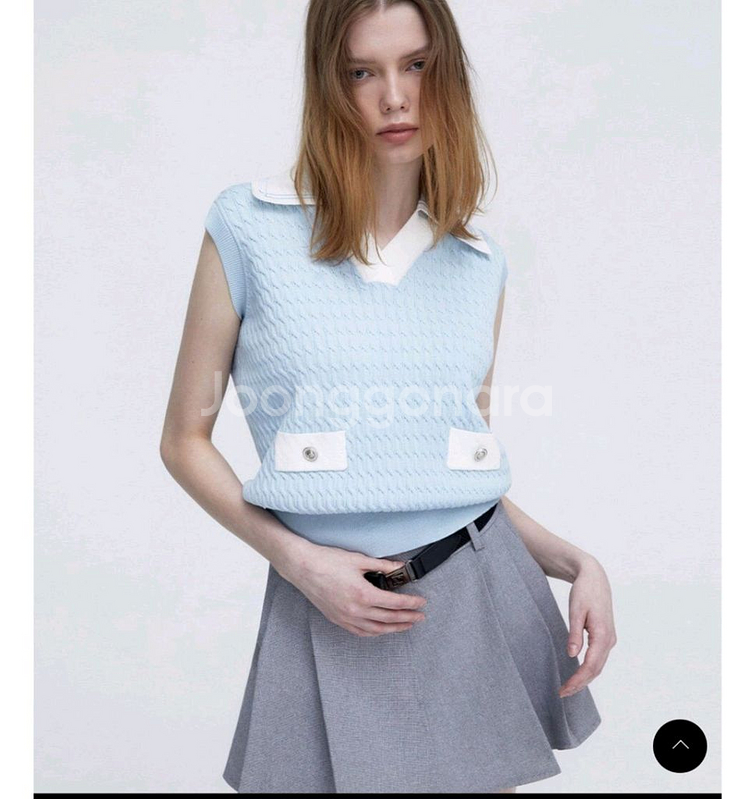 마리끌레르 니트조끼 민소매 스카이블루 소라--0