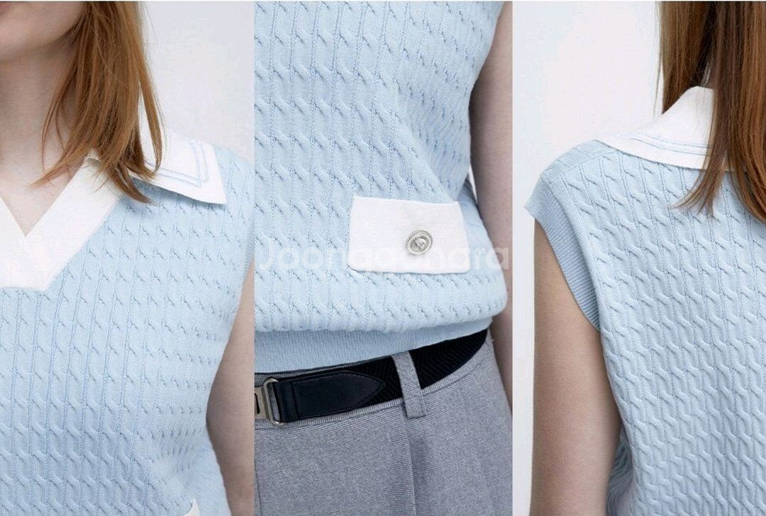 마리끌레르 니트조끼 민소매 스카이블루 소라--3