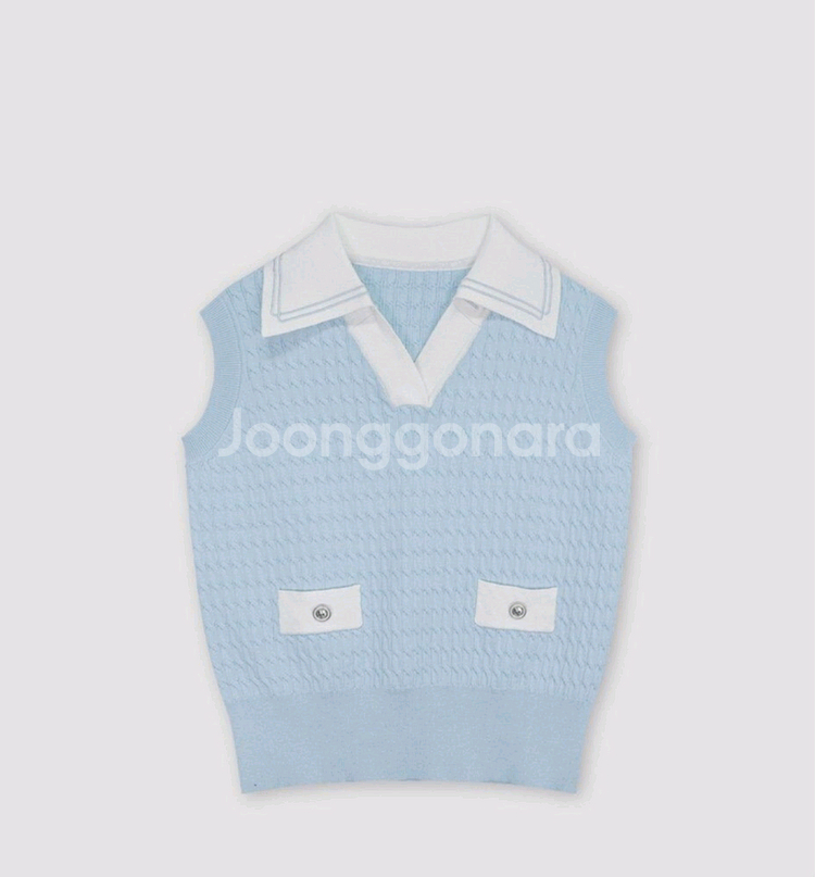 마리끌레르 니트조끼 민소매 스카이블루 소라--4