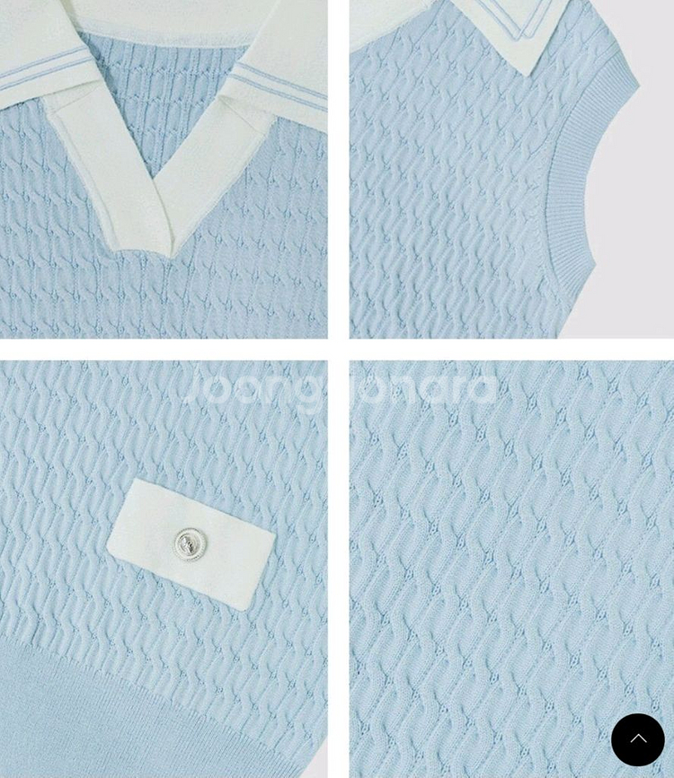 마리끌레르 니트조끼 민소매 스카이블루 소라--5