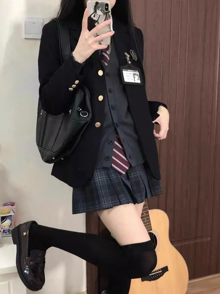 미소녀st) 일본 교복 넥타이 2종 졸업사진 대여 블랙 이미지