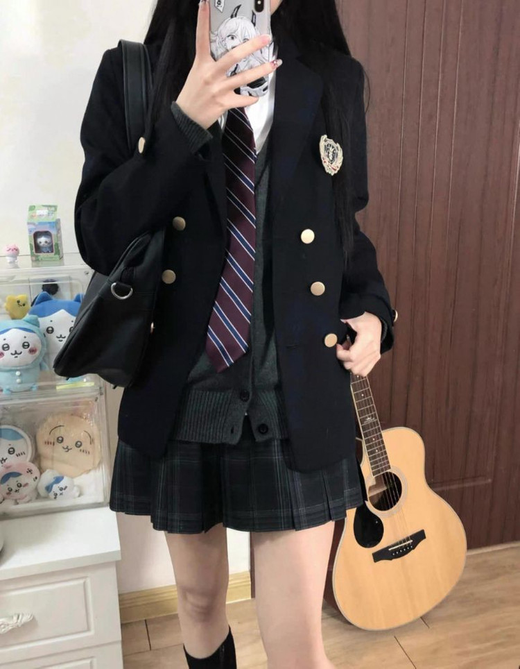 미소녀st) 일본 교복 넥타이 2종 졸업사진 대여 블랙 이미지