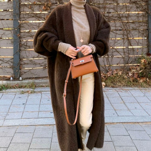 럭셔리 브라운 퍼 롱가디건