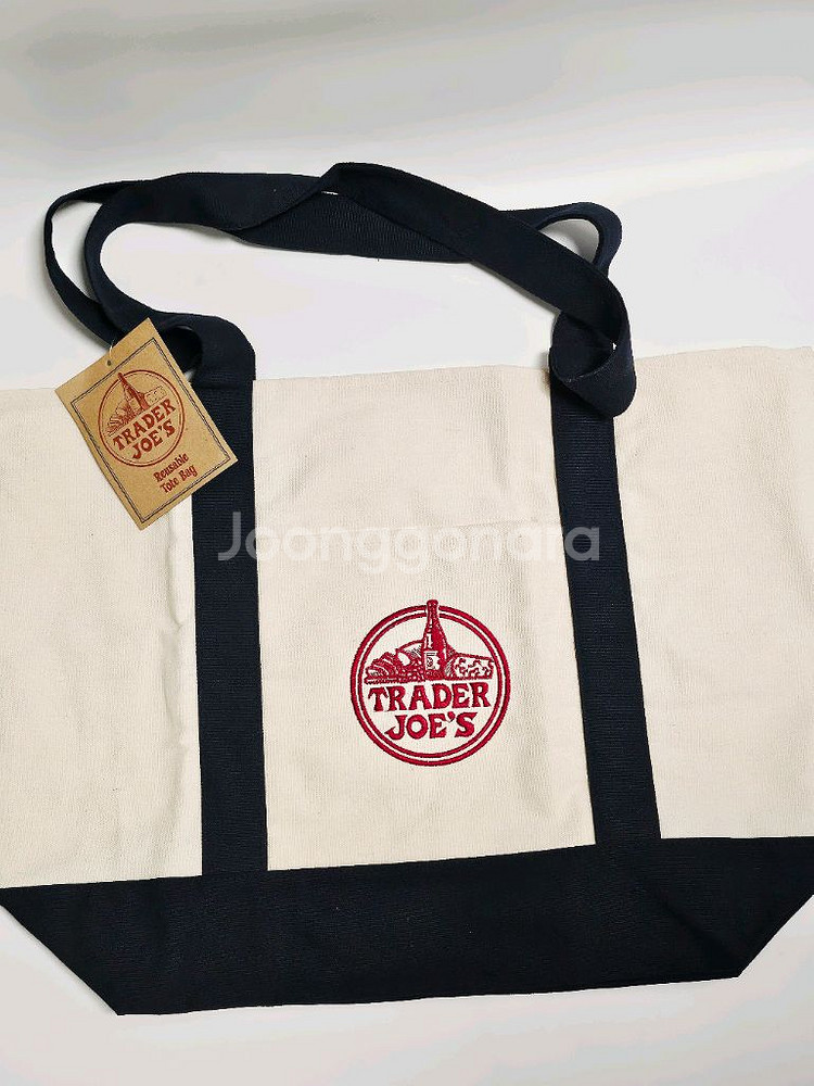 트레이더조 에코백 네이비 캔버스 토트백--0