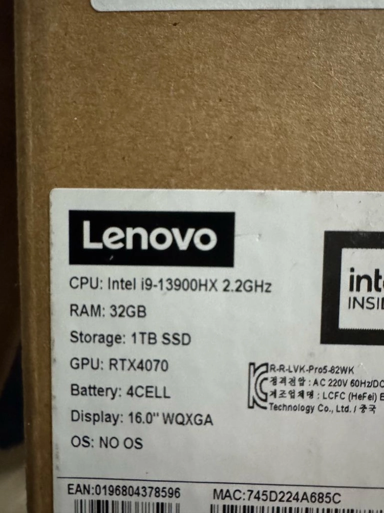 레노버 리전 프로5i I9 13900HX RTX4070 이미지