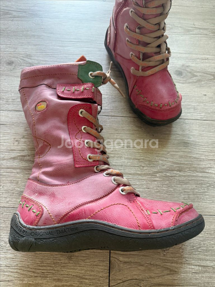 귀엽고 빈티지한 핑크 레이스업 롱부츠 250--1