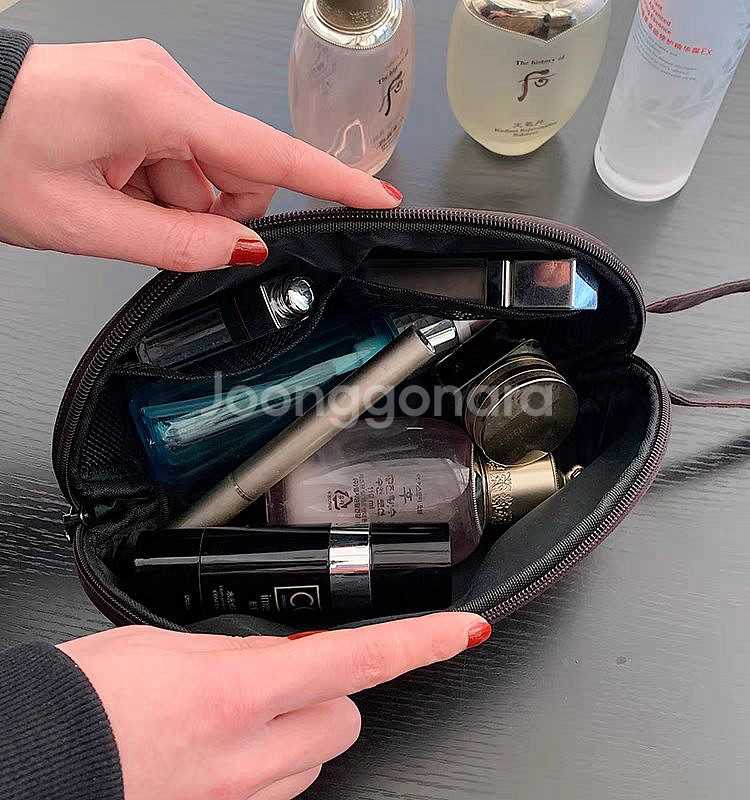 F 패턴 브라운 파우치 세트<대+소>--2