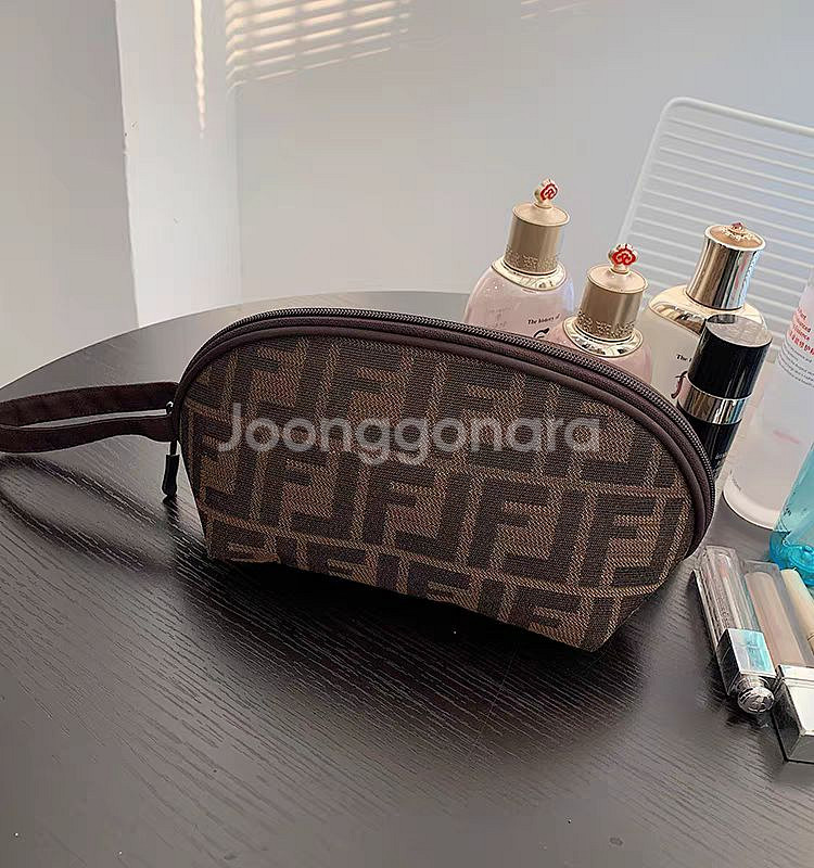 F 패턴 브라운 파우치 세트<대+소>--3