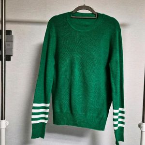 미착용 프리) 그린 니트 스웨터 흰색 줄무늬