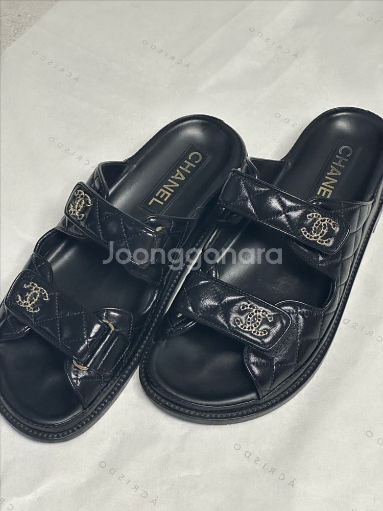 샤넬 CC 밸크로 로고 샌들 뮬 레더 39--2