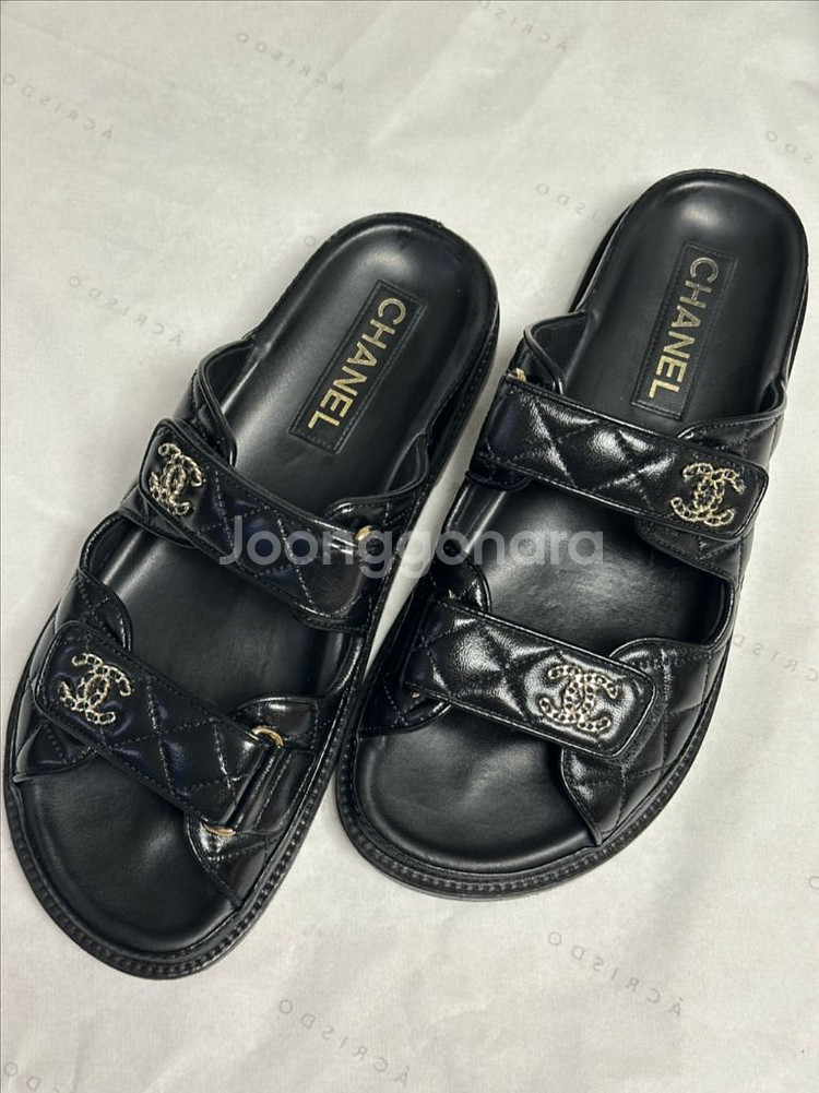 샤넬 CC 밸크로 로고 샌들 뮬 레더 39--5