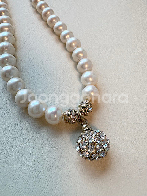 담수 진주 스톤볼 목걸이 (새상품)--0