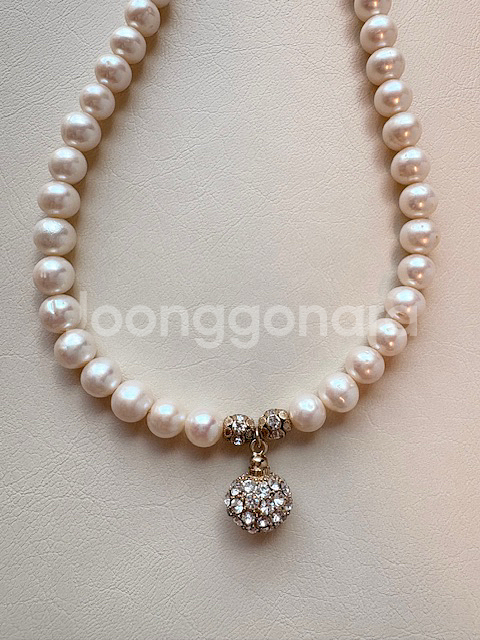 담수 진주 스톤볼 목걸이 (새상품)--1