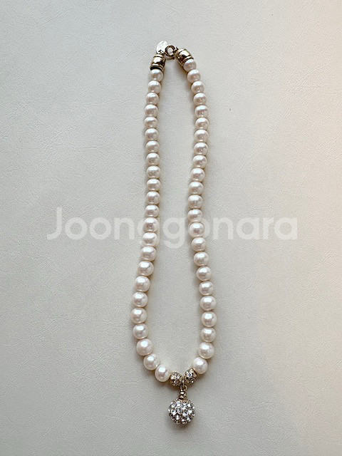 담수 진주 스톤볼 목걸이 (새상품)--4