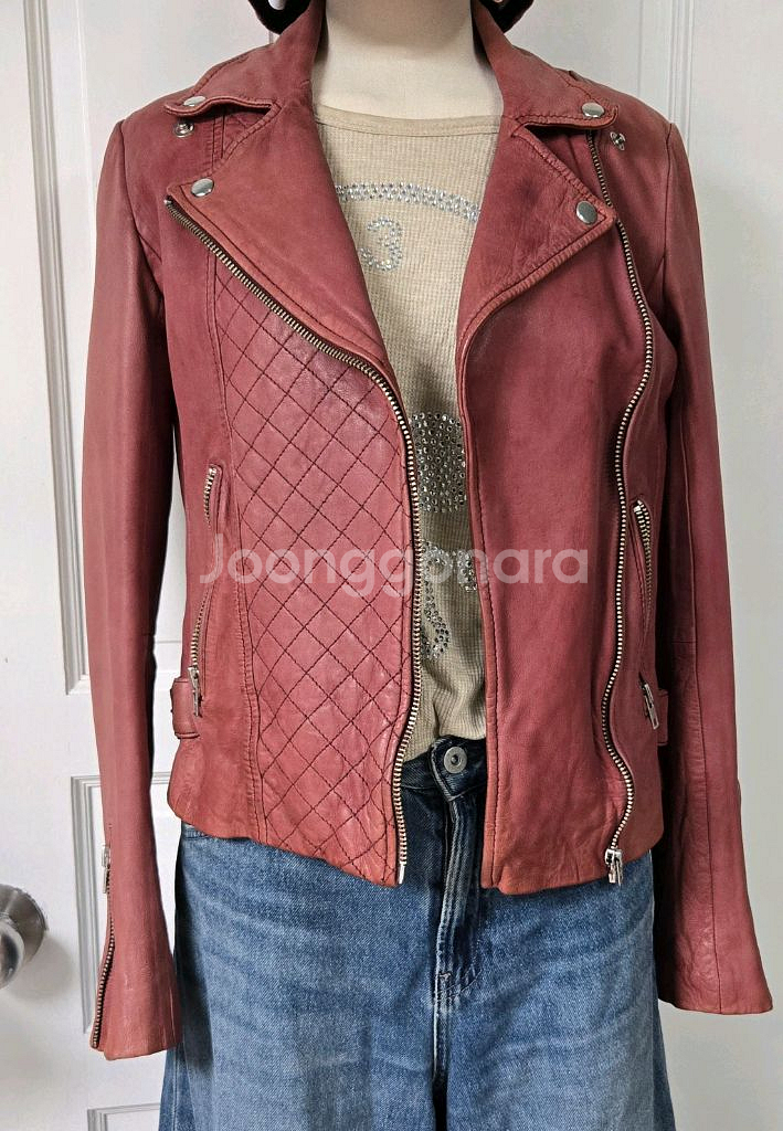 Maje 마쥬 빈티지 로즈핑크 가죽자켓--1