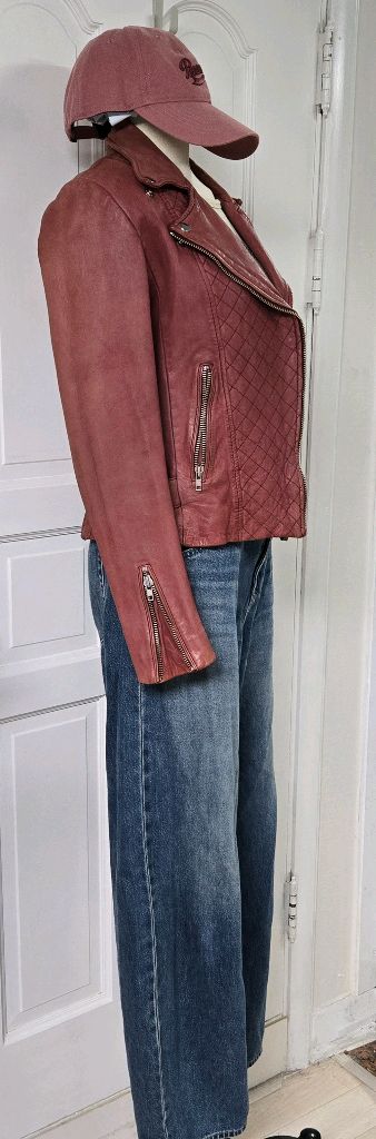 Maje 마쥬 빈티지 로즈핑크 가죽자켓--2