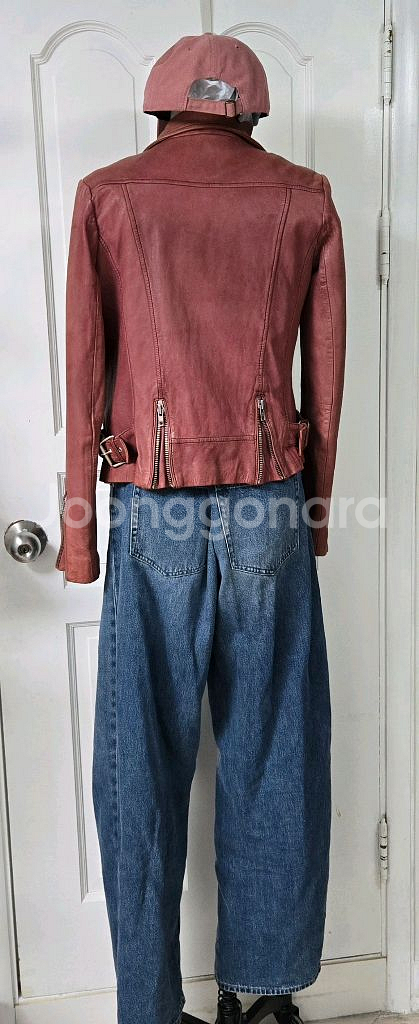 Maje 마쥬 빈티지 로즈핑크 가죽자켓--3