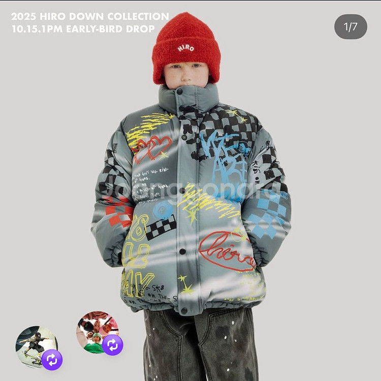 새상품 히로 드로잉 블랙 패딩 점퍼 150--0