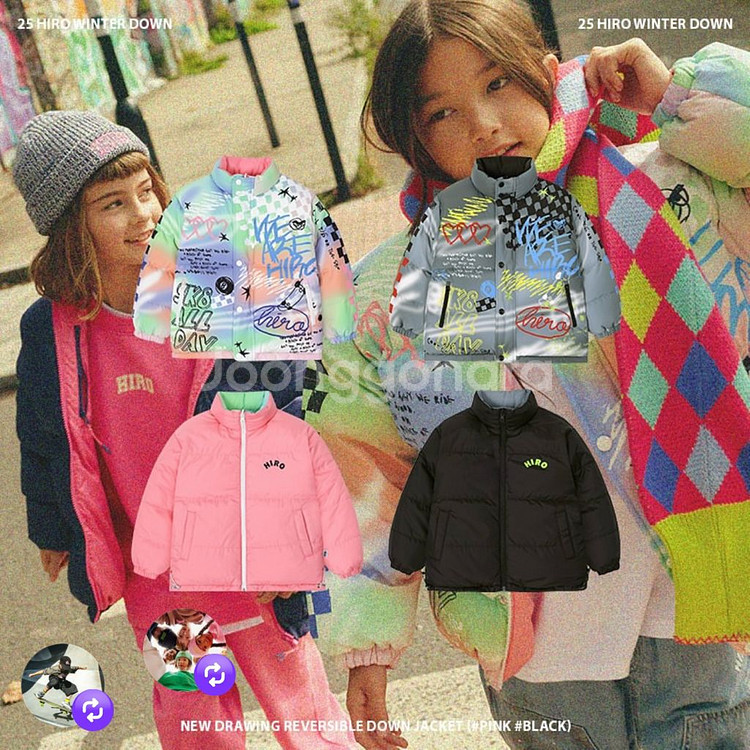 새상품 히로 드로잉 블랙 패딩 점퍼 150--2