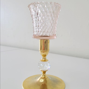 미국빈티지 핑크 촛대 티라이트 글라스 보티브 황동 샵