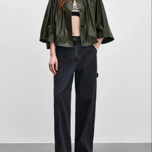 시스템 레더 플리티드 돌먼 자켓 82 새상품