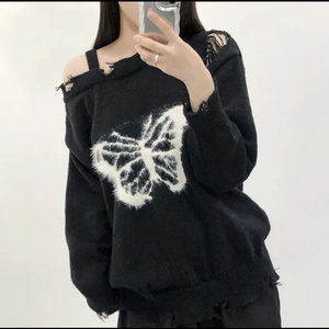 오버핏 나비 퍼 오프숄더 원숄더 니트