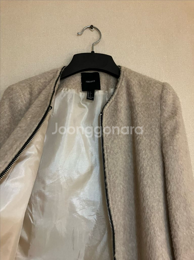 울 알파카 혼방 자켓 하프코트 S 착샷--5