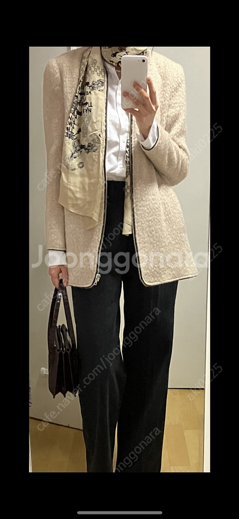 울 알파카 혼방 자켓 하프코트 S 착샷--8