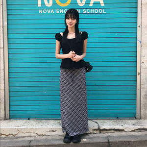 여름 체크 H라인 롱스커트