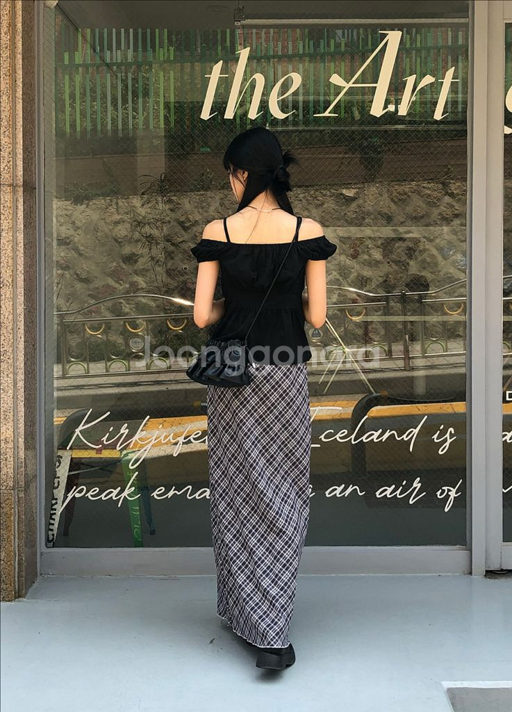 여름 체크 H라인 롱스커트--4