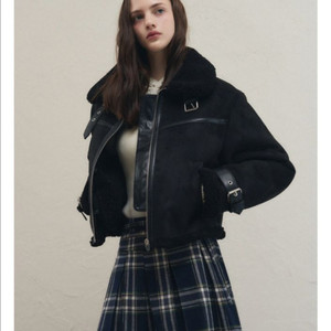 레더리 오블리크 스웨이드 무스탕 블랙