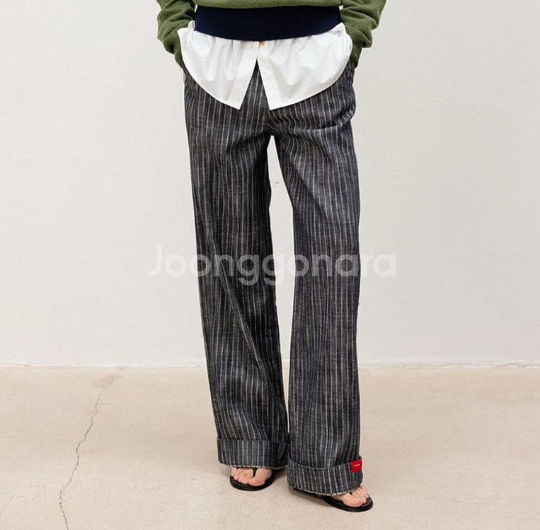 새제품) 문달 그레인 데님 인디고 스트라이프 s--0