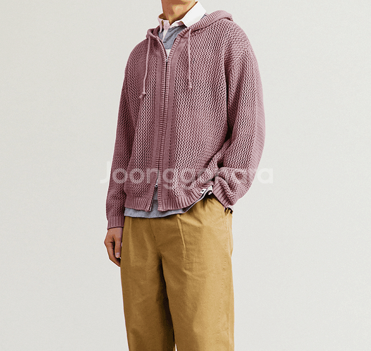 그물니트집업 핑크L--1