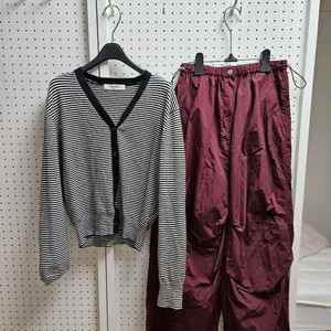 에잇세컨즈 스트라이프 가디건/나일론 바지세트