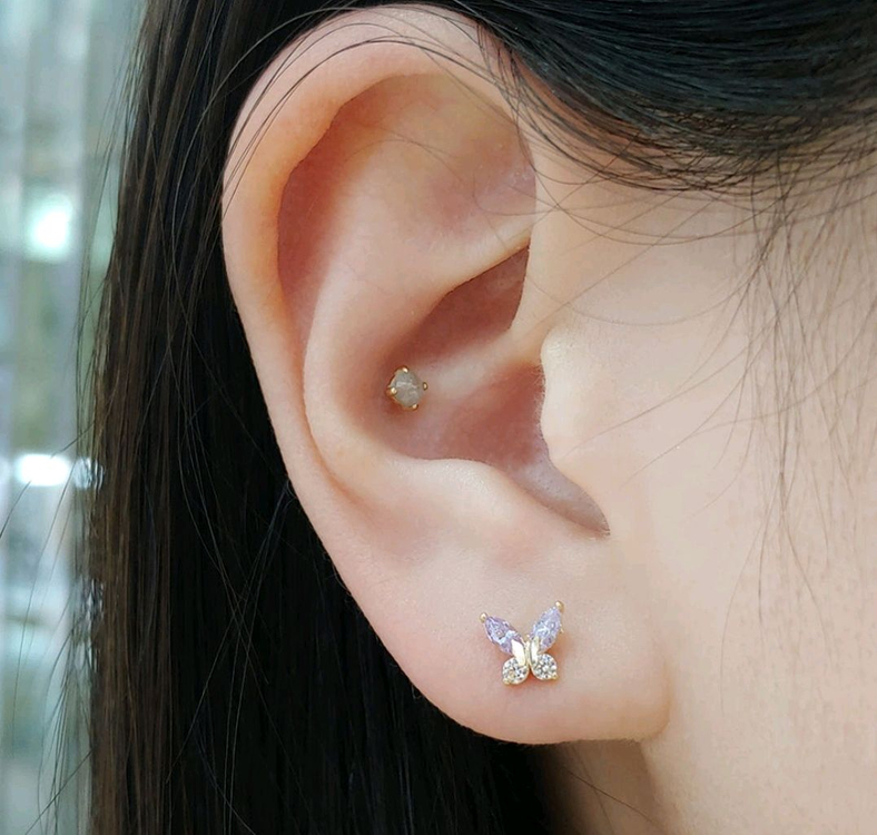 세제품14K 큐빅 나비 피어싱 (1개 가격)--2