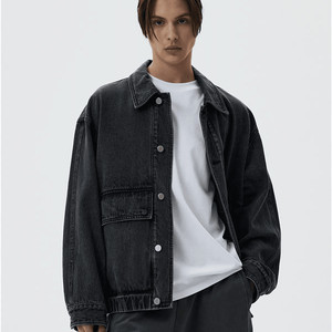 TNGT / 블랙 세미오버핏 데님 초어 자켓 / 100