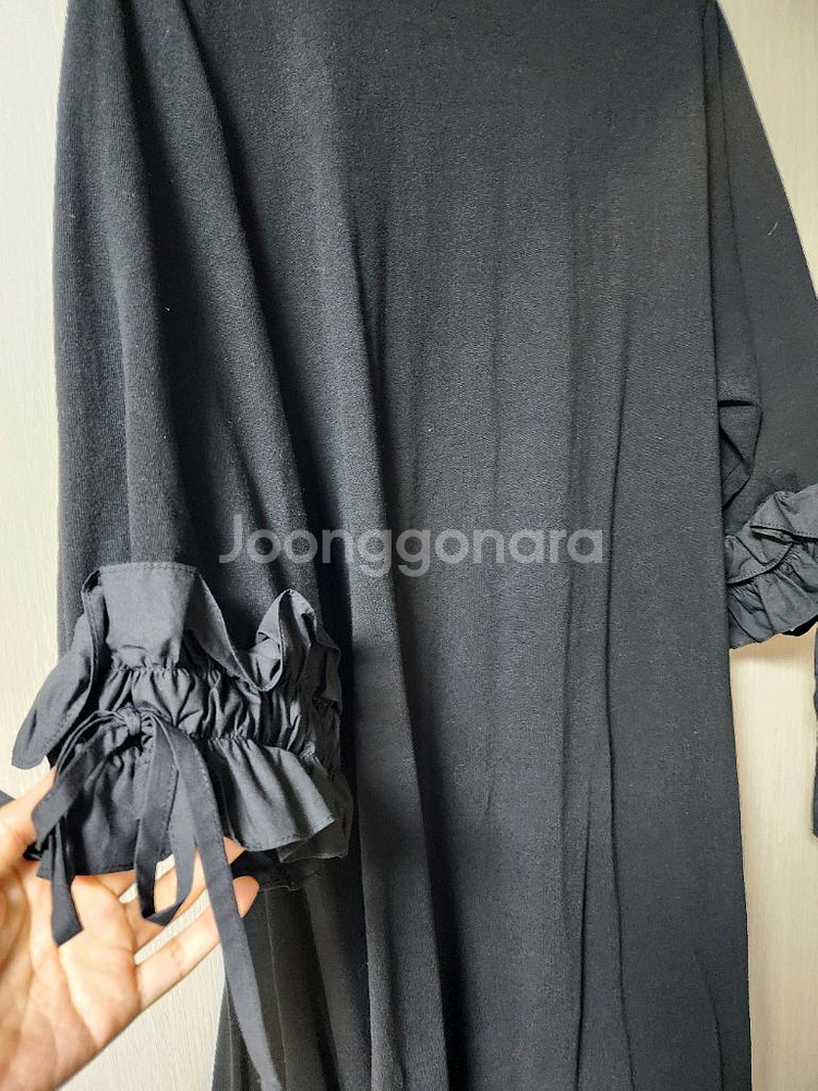 지컷 검정색 프릴 롱 원피스 롱드레스 프리--1