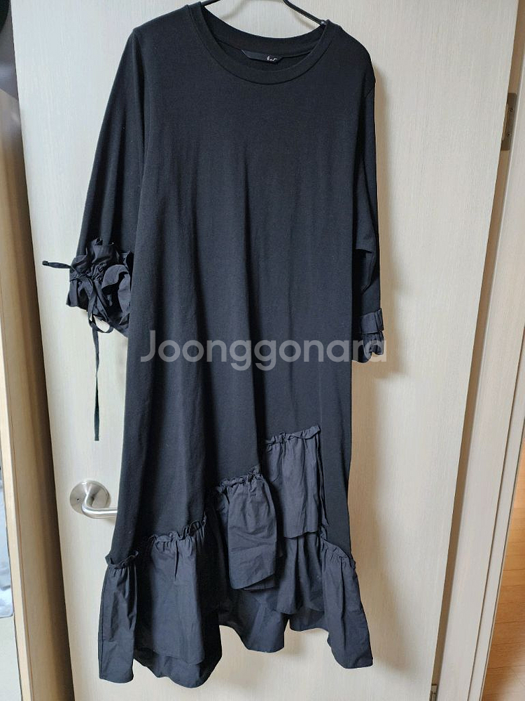 지컷 검정색 프릴 롱 원피스 롱드레스 프리--2