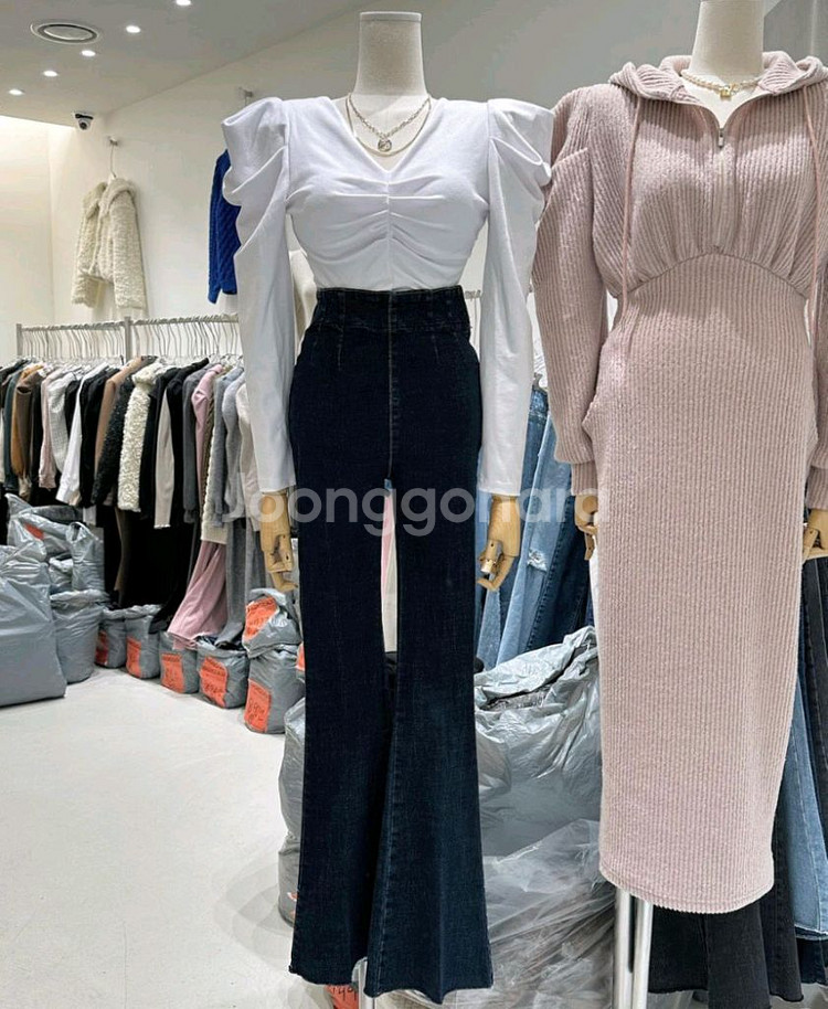 매그놀리아 지젤 데님 부츠컷 팬츠 하이웨스트 청바지--0