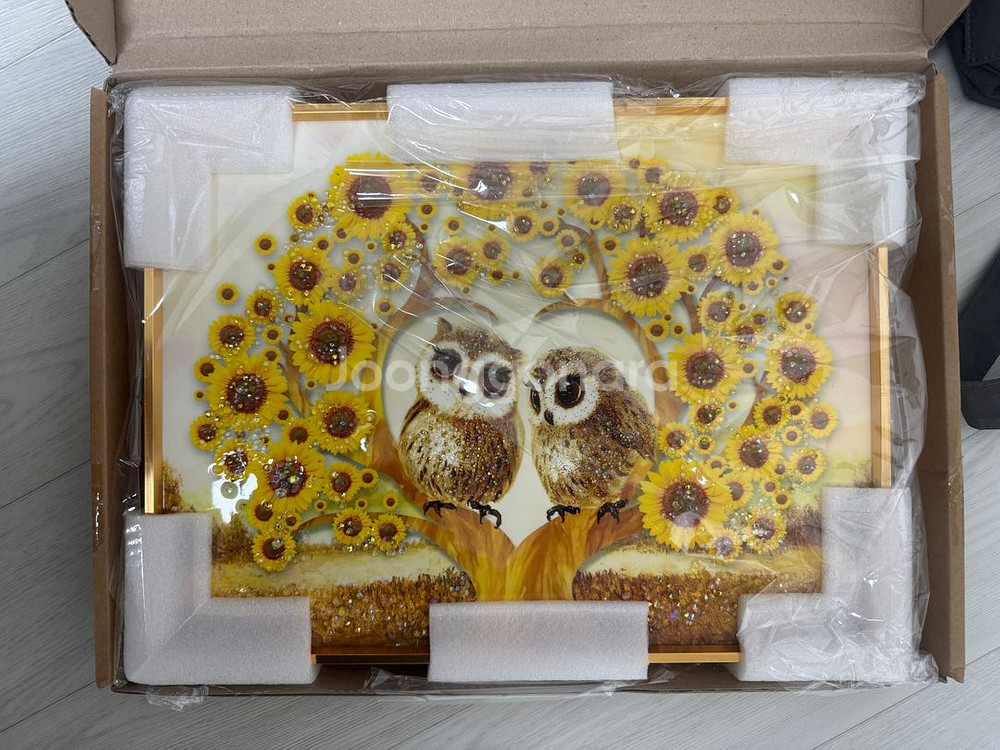 부엉이 해바라기 액자 새상품--0