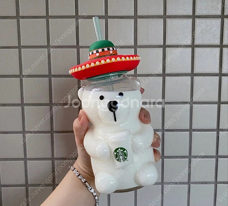 [미사용] 스타벅스 곰돌이 유리 텀블러--1
