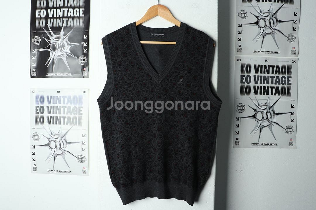 (L) 입생로랑 니트 조끼 패턴 그레이--1