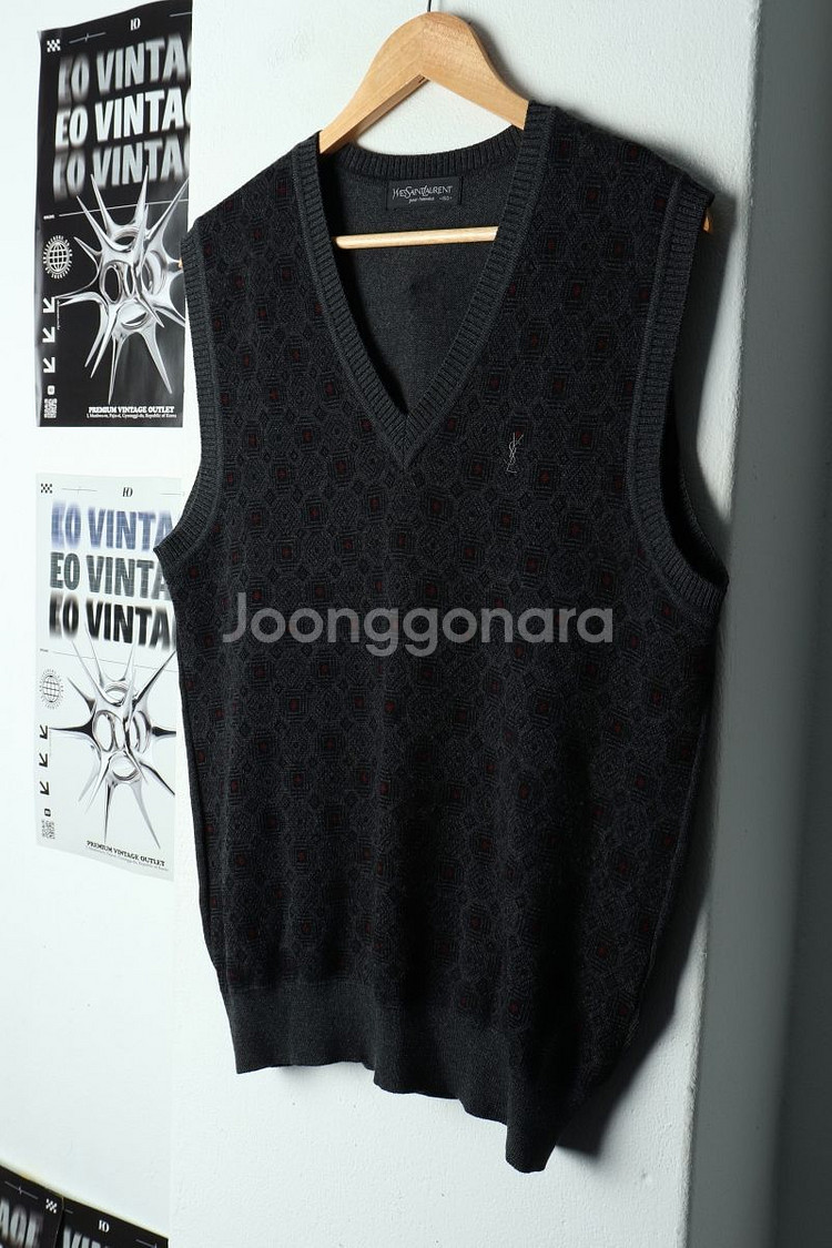 (L) 입생로랑 니트 조끼 패턴 그레이--0