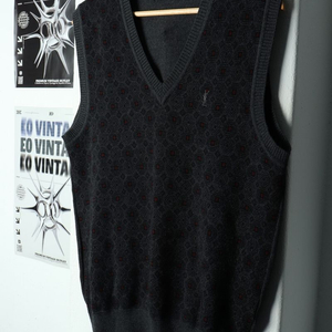 (L) 입생로랑 니트 조끼 패턴 그레이