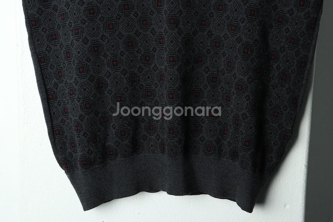 (L) 입생로랑 니트 조끼 패턴 그레이--3