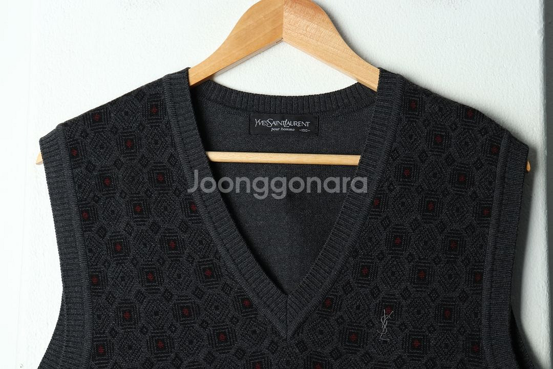 (L) 입생로랑 니트 조끼 패턴 그레이--2