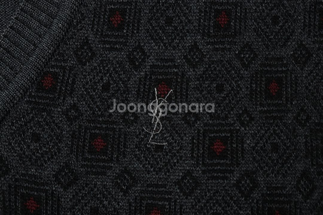 (L) 입생로랑 니트 조끼 패턴 그레이--4
