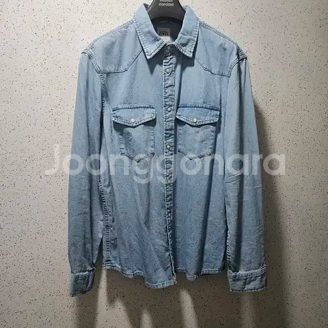 XL) 자라 웨스턴 데님 셔츠 연청 긴팔--0