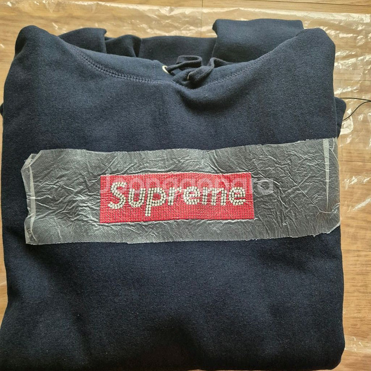 [S] 슈프림 x 스와로브스키 박스로고 후드 네이비--1